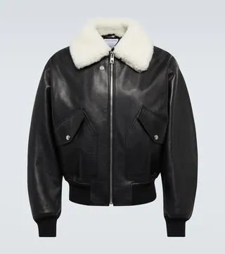 Shearling-trimmed leather jacket