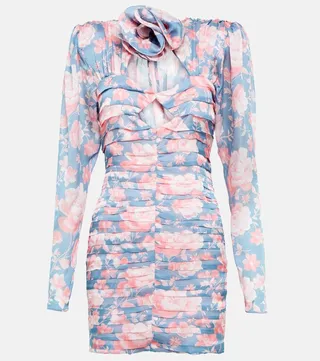 Floral cutout silk minidress