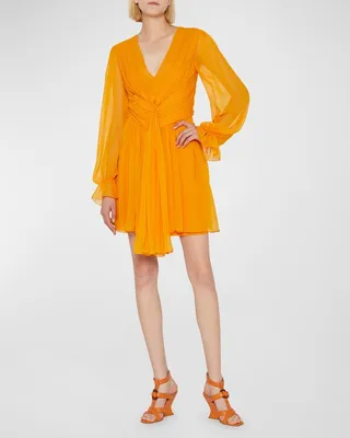 Plisse Drape Chiffon Mini Dress