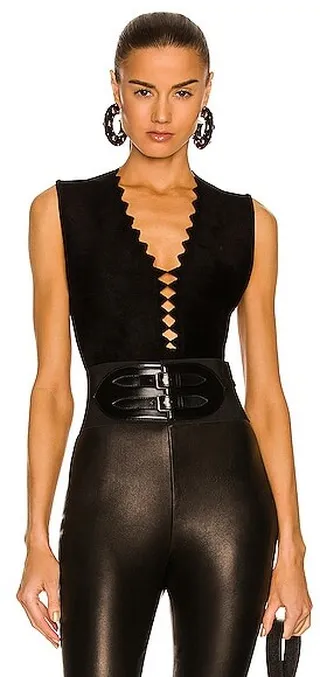 ALAÏA V Neck Bodysuit in Black