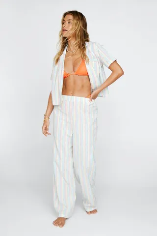 Nasty Gal Womens Cotton Rainbow Stripe 3pc Pajama Pants Set