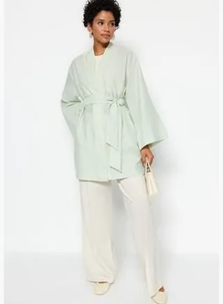 Weave See-through Striped Kimono & Kaftan with Mint Belt TCTSS23KK00001