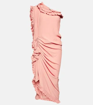 Ruffled one-shoulder crepe midi dress