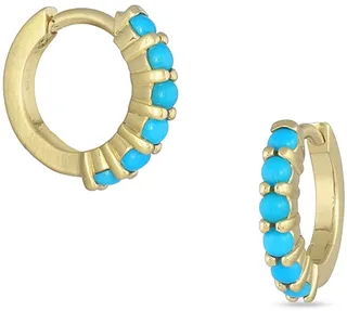 18k Gold Sleeping Beauty Turquoise Hinged Huggie Hoop Earrings