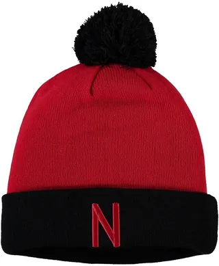 Men's Scarlet and Black Nebraska Huskers Core 2-Tone Cuffed Knit Hat with Pom