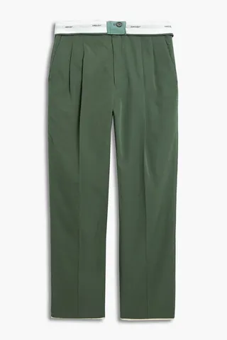 Jacquard-trimmed wool-twill pants