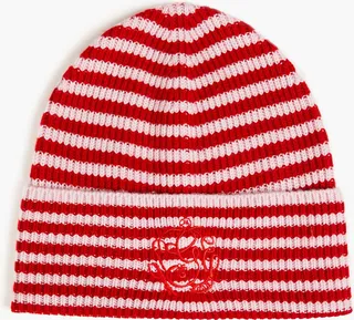 Striped ribbed wool and cashmere-blend beanie