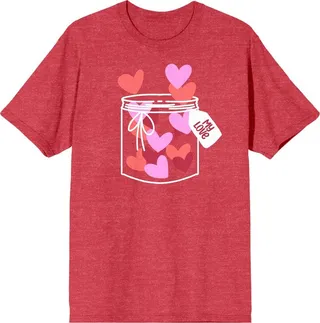 Valentine’s Day Jar Of Hearts Crew Neck Short Sleeve Red Heather Women’s Tee-3XL