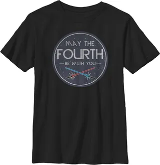 Boy's Star Wars May the Fourth Lightsabers T-Shirt - Black - Large