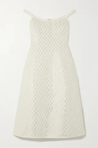 Khaite - Uma Off-the-shoulder Embellished Melton Wool-blend Midi Dress - Cream