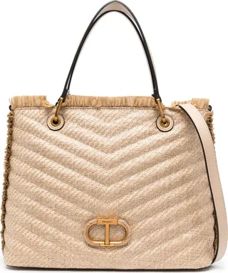 Logo-Plaque Frayed Tote Bag