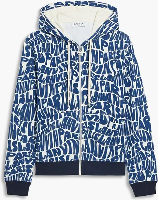 Printed French cotton-terry zip-up hoodie