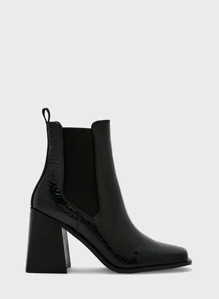 Block Heel Croc Effect Boot