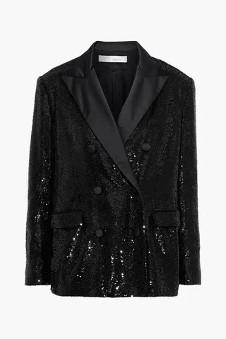 Weddel double-breasted satin-trimmed sequined tulle blazer
