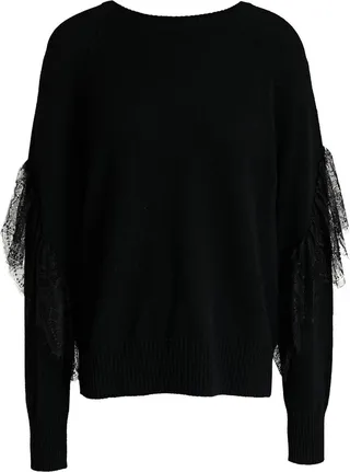 Lace-trimmed cashmere sweater