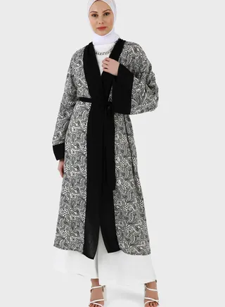 Floral Print Tie Detail Kimono