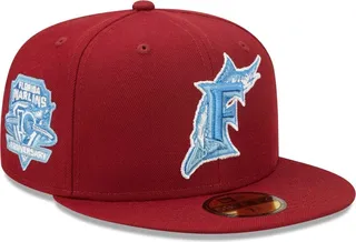 Men's New Era Cardinal Miami Marlins 10th Anniversary Air Force Blue Undervisor 59FIFTY Fitted Hat