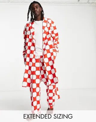 ASOS DESIGN robe in red check print - part of a set