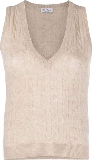 cable-knit V-neck vest