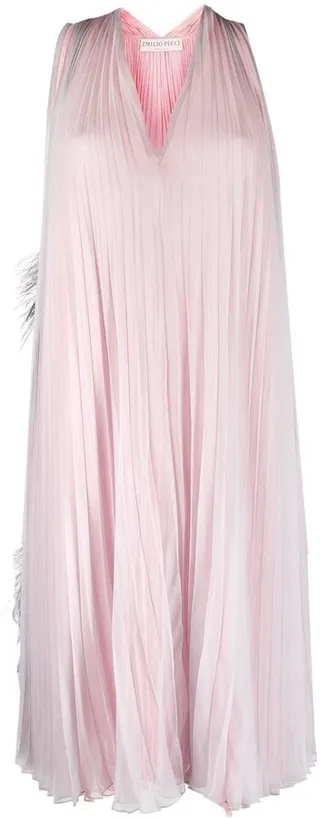 Feather-Embellished Silk Dress