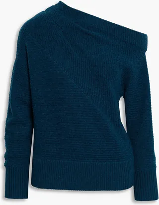 Off-the-shoulder ribbed wool and cashmere-blend sweater