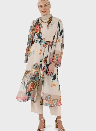 Belted Floral Print Kimono