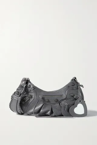 Balenciaga - Le Cagole Small Studded Textured-leather Shoulder Bag - Gray