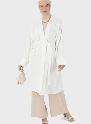 Belted Openwork Detail Kimono