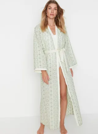 Tie Detail Printed Kimono