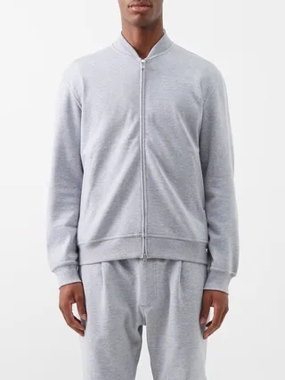 Bomber-collar Cotton-blend Jersey Track Jacket