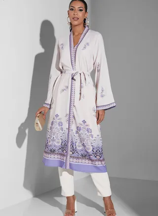 Belt Detail Printed Kimono