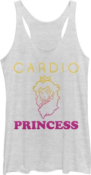 Women's Nintendo Cardio Princess Peach Racerback Tank Top - White Heather - Small