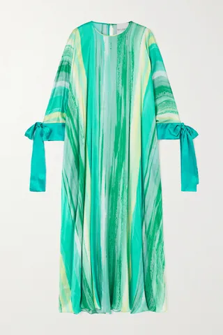 Halpern - Bow-detailed Printed Silk-satin Kaftan - Blue