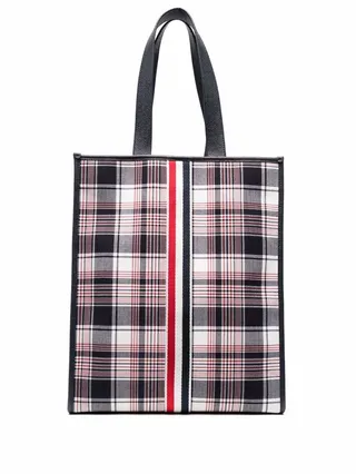 vertical RWB-webbing stripe tote bag