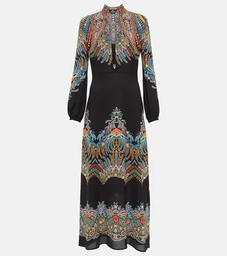 Printed crepe midi dress