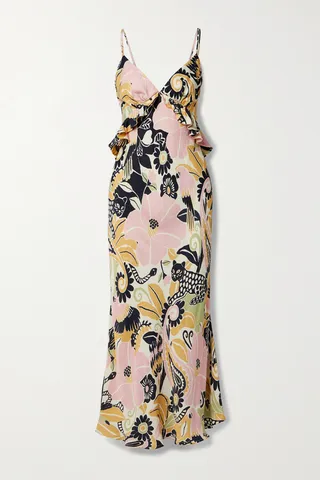 Farm Rio - Open-back Ruffled Printed Georgette Midi Dress - Pink