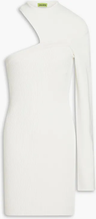 Tinino one-shoulder cutout ribbed-knit mini dress