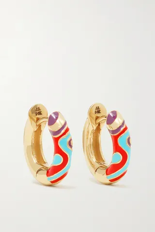 Alison Lou - Trippy 14-karat Gold And Enamel Hoop Earrings - One size