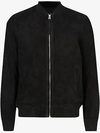 Mens Black Ronan Regular-fit Suede Bomber Jacket Xxl