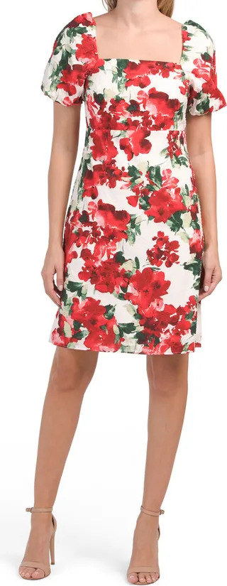 Puff Sleeve Square Neck Floral Mini Dress
