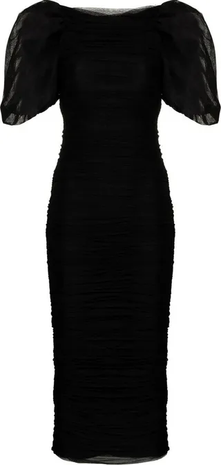 Short-Sleeve Gathered Pencil Dress