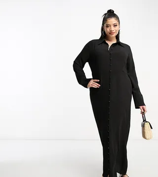 ASOS DESIGN Curve button detail maxi shirt dress in black