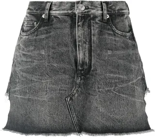 Raw-Hem Denim Mini Skort