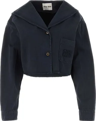 Miu Miu Logo Embroidered Cropped Jacket