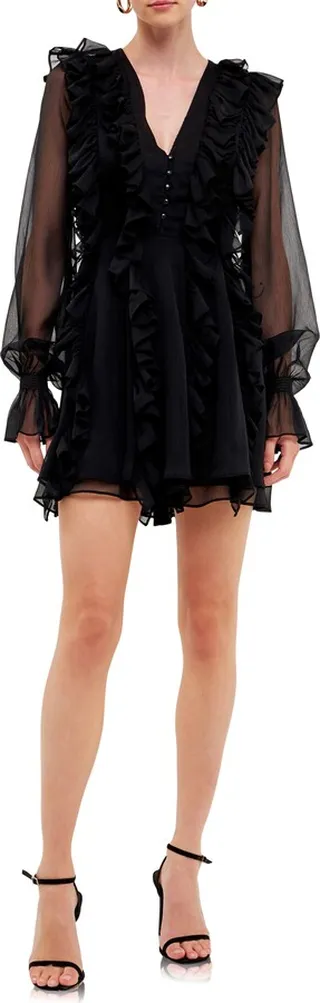 Ruffle Long Sleeve Chiffon Minidress