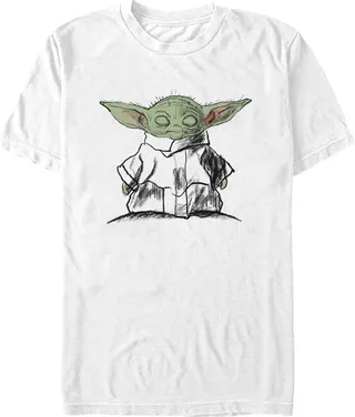 Men's Star Wars: The Mandalorian Grogu Meditate Sketch T-Shirt - White - 3X Large