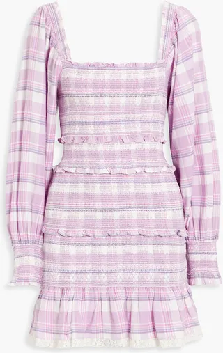 Stanley smocked checked cotton-flannel mini dress