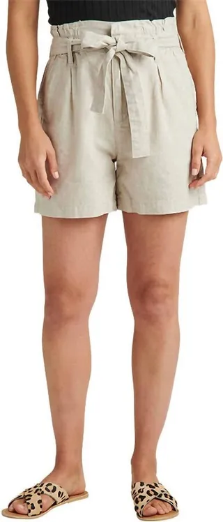 High Rise Belted Pleat Paper Bag Short in Oatmeal