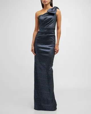 One-Shoulder Jacquard Column Gown
