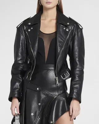 Belted Leather Moto Jacket